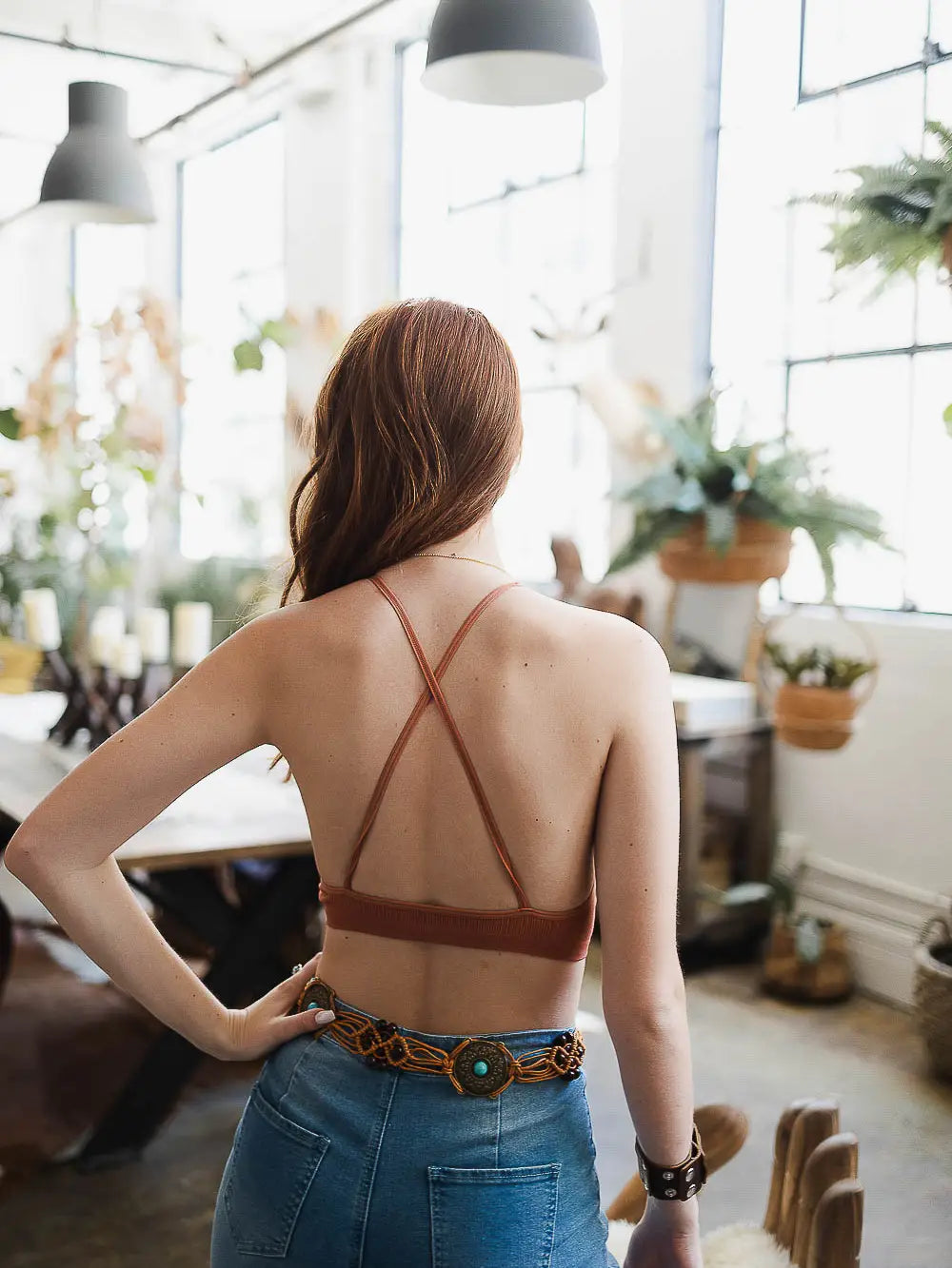 Crochet Lace Halter Bralette in Rust
