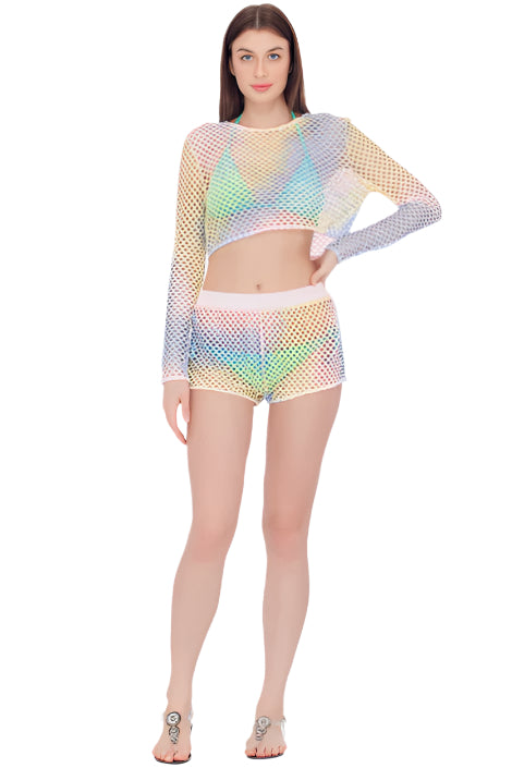 Colorful Fishnet Top and Shorts Set