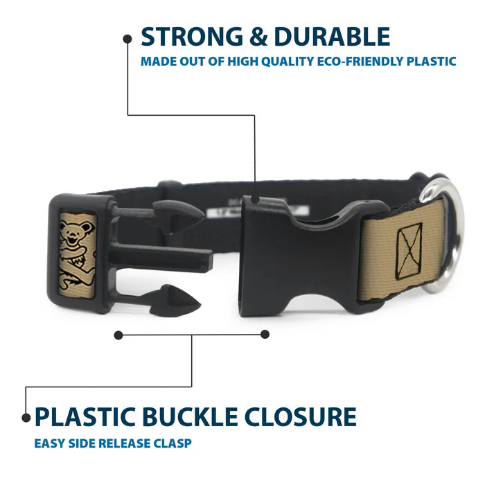 Grateful Dead Dancing Bears in Tan and Black Dog Collar 1" inch Wide