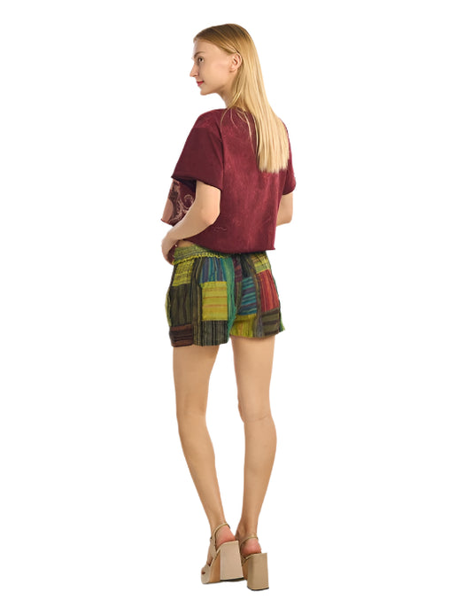 Mixed Cotton Patchwork Shorts in Green
