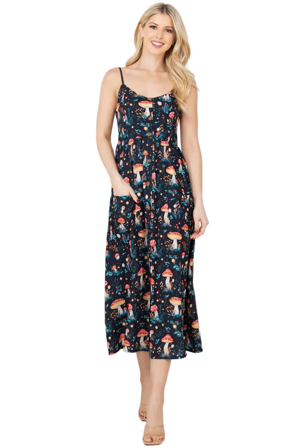 Garden of Mushroom Print Cami Maxi Dress
