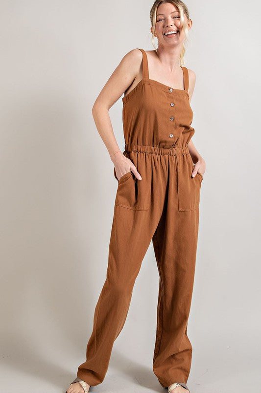 Button Down Jumpsuit in Walnut