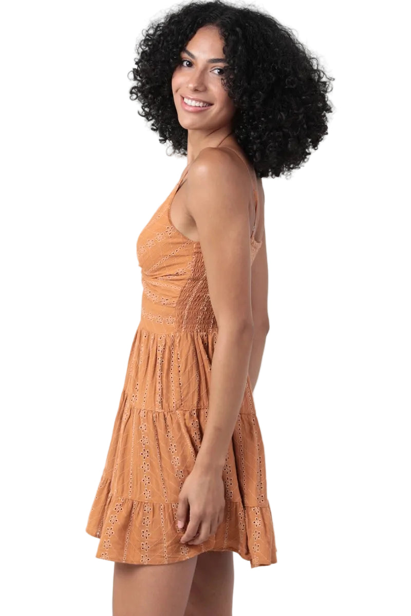 Eyelet Twist-Front Mini Sundress in Terracotta