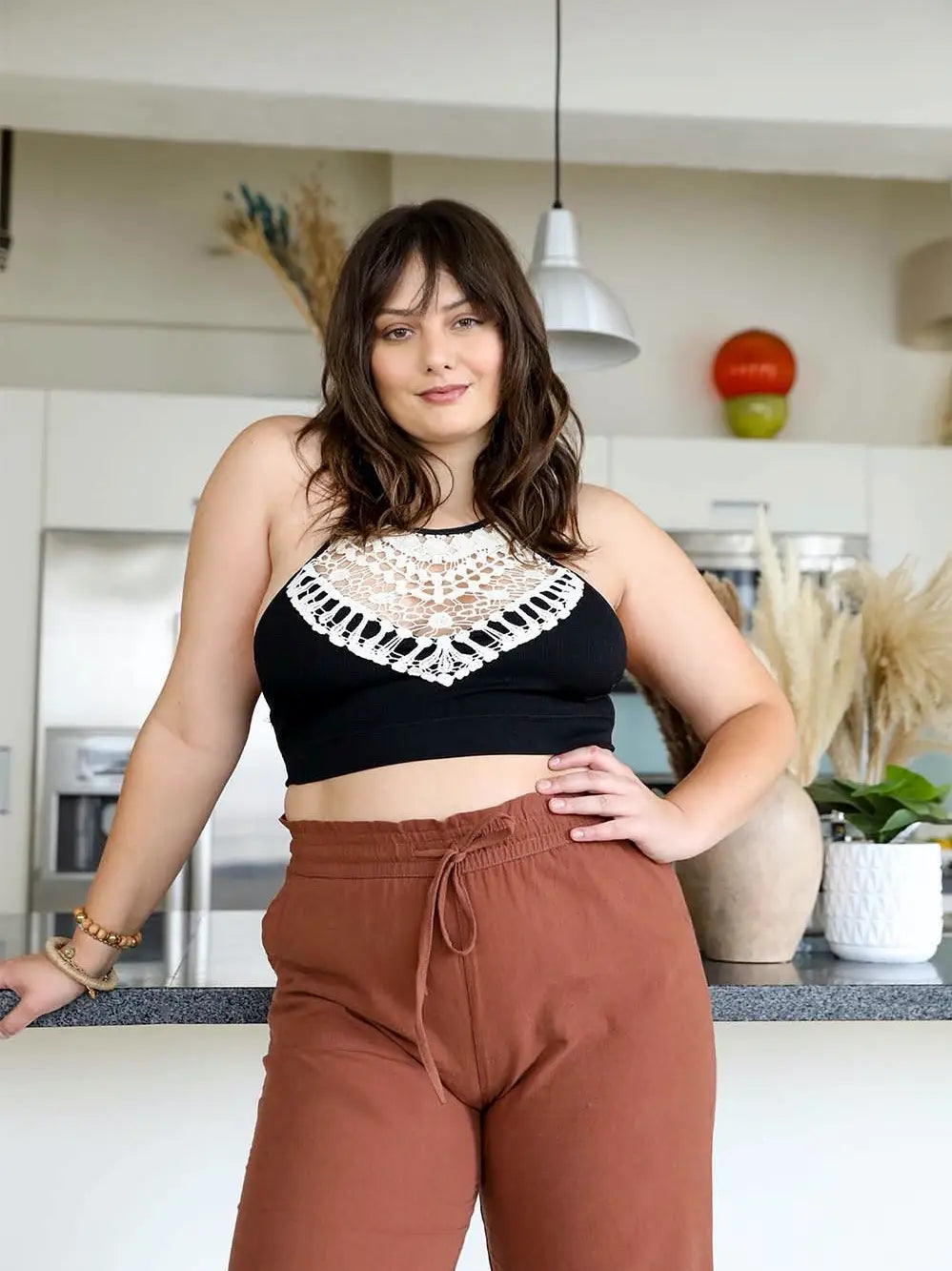 Curvy High Neck Crochet Bralette in Black