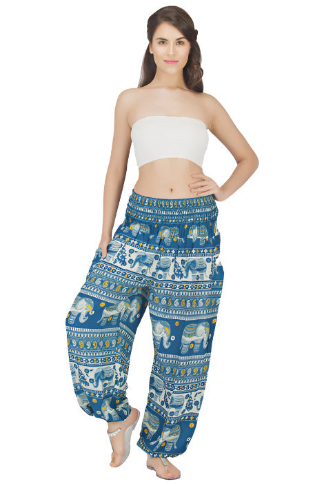 Elephant Print Harem Pants with Elastic Waistband