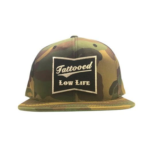 Cartel Ink Tattooed Low Life Snapback Hat in Camo Green