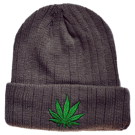 Weed Leaf Beanie - Grey