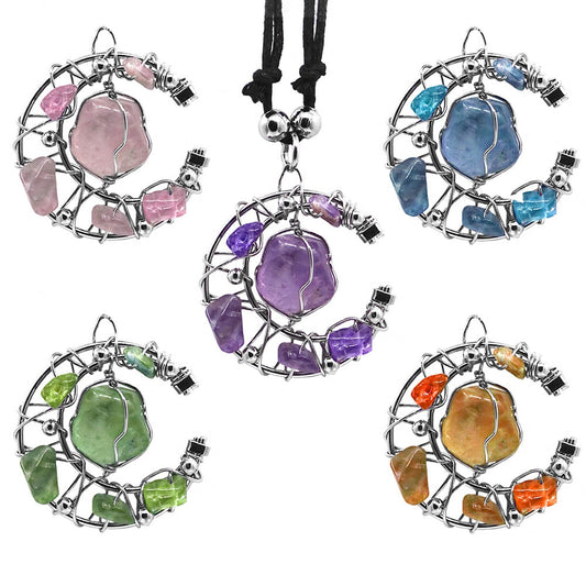 Agate Stone Moon Pendant Necklace