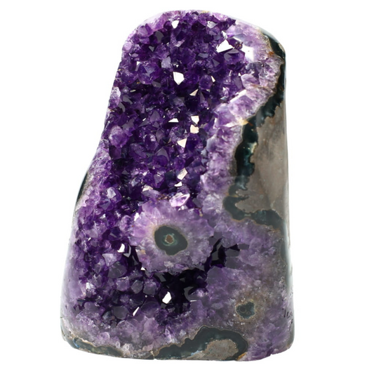 Polished Quartz Crystal Cluster –  3.325 lb Raw Amethyst Stone Rounded Edge and Stalactite  – Grade A+ Dark Purple