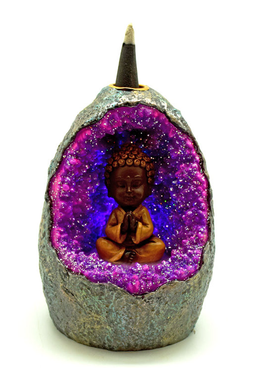 Buddha in Crystal LED Light Cave Backflow Incense Burner SALE