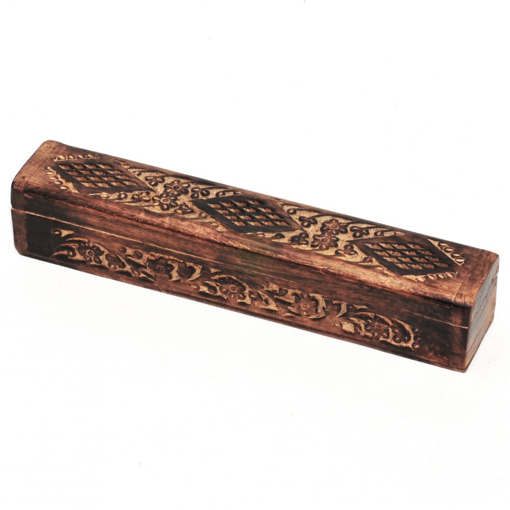 Carved Mango Wood Box Incense Burner