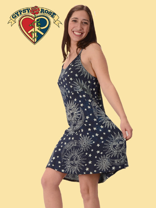 Celestial Print Rayon Short Dress