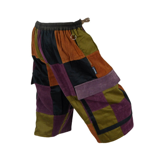 Classic Corduroy Cargo Patchwork Shorts - Brown