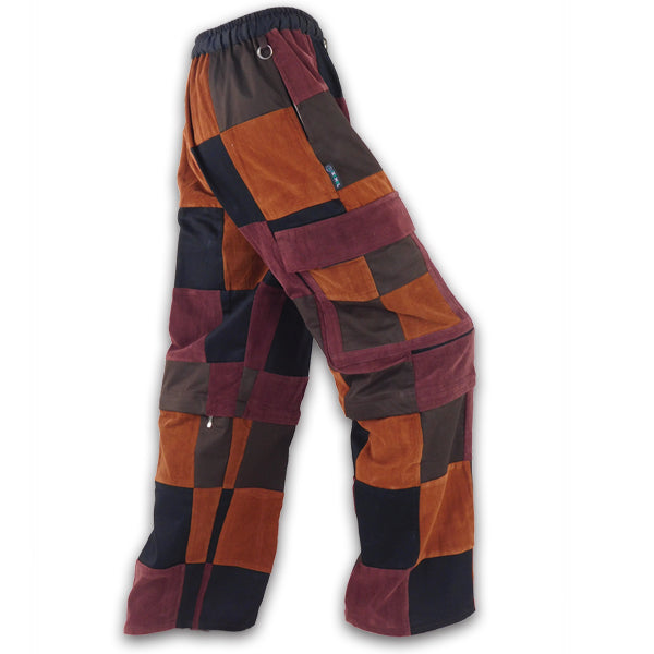 Corduroy Patchwork Pants Zip Off - Brown