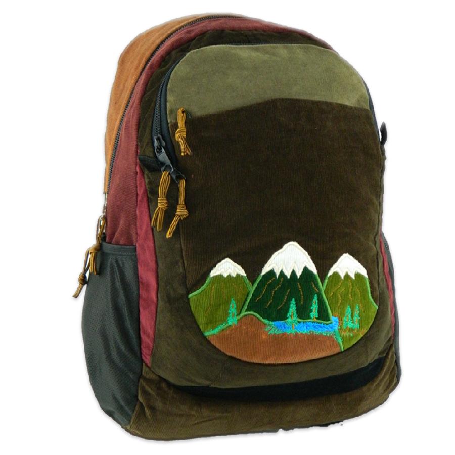 Denim & Corduroy Backpack with Mountain Applique SALE