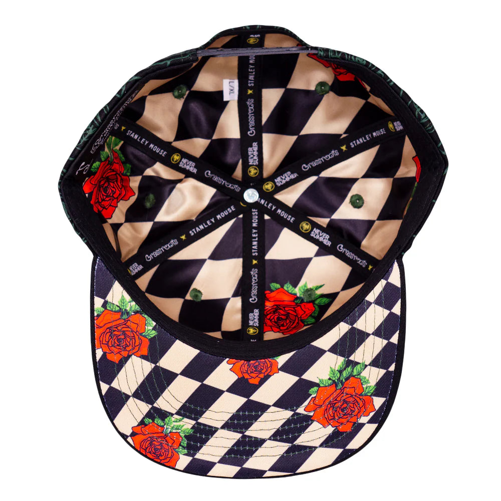Grassroots California Stanley Mouse Mandolin Jester Never Summer Green Rose Snapback Hat