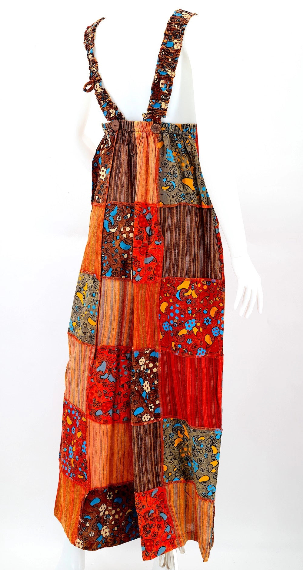 Mushroom Pattern Patchwork Overalls in Orange
