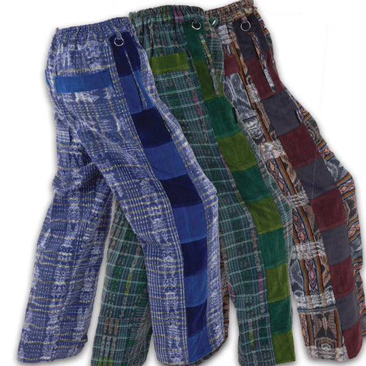 Hand Woven Pants With Patchwork Corduroy