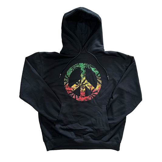 Rasta Peace Leaf Print Black Pullover Hoodie