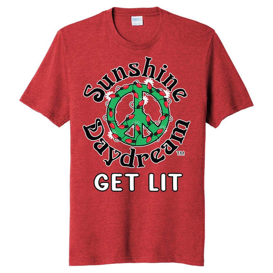 Sunshine Daydream Peace Wreath “Get Lit” T-Shirt – Heather Red SALE