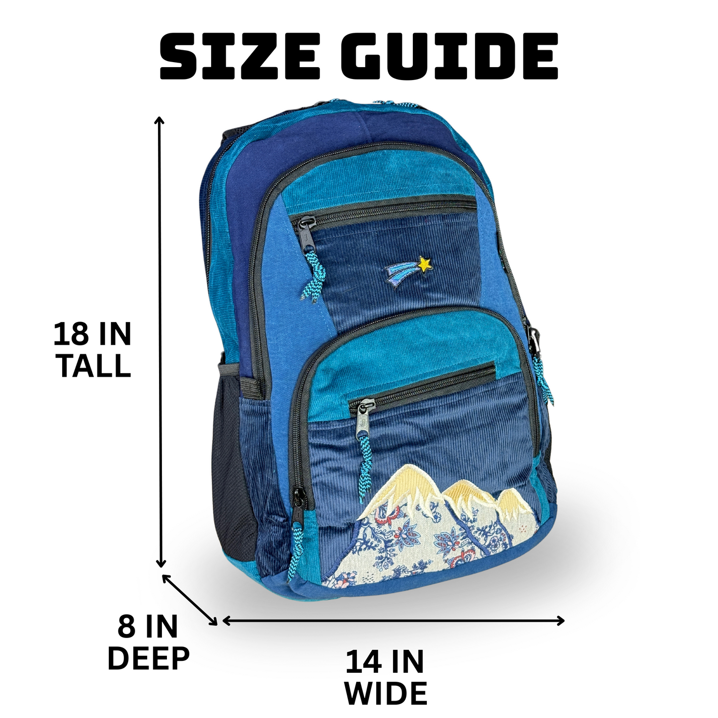 Patchwork Corduroy Backpack with Mountain Embroidered Applique