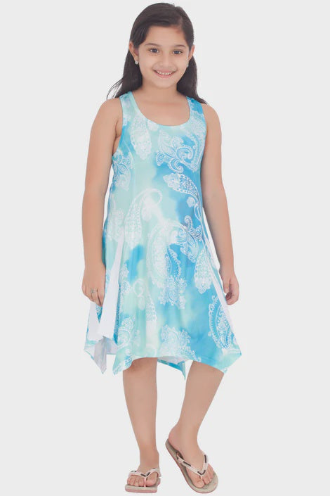 Kids Lace Back Digital Print Dress