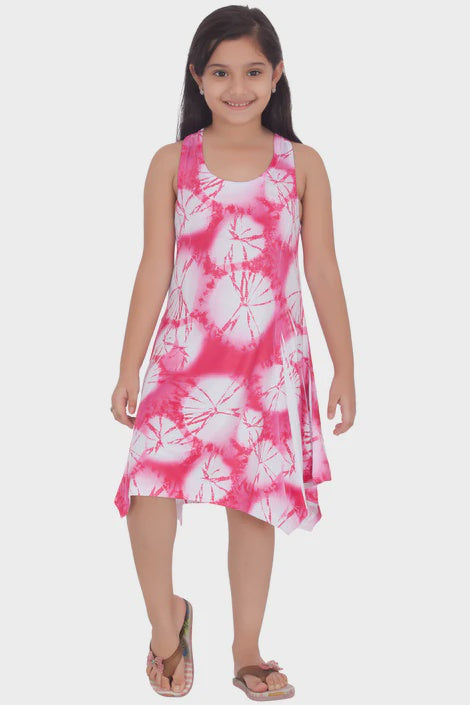 Kids Tie Dye Lace Back Sleeveless Umbrella Dress