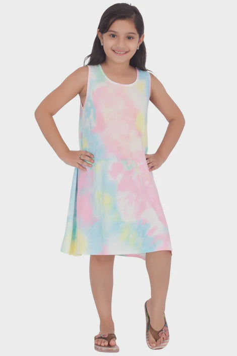 Kids Tie Dye Sleeveless Umbrella Dress
