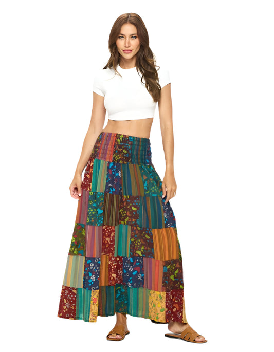 Smocked Mushroom Patchwork Skirt