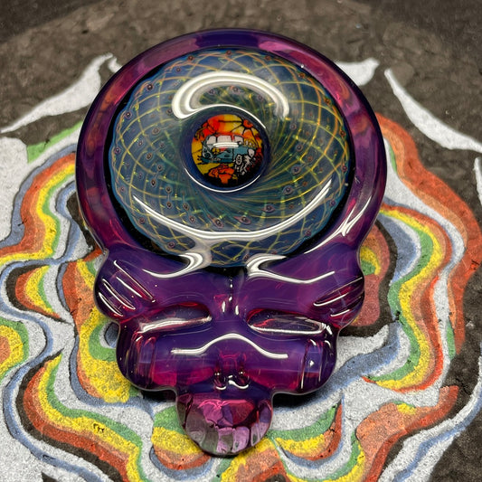 Paulie 2 Fingers Grateful Purple Skull with VW Bus Millie Pendant