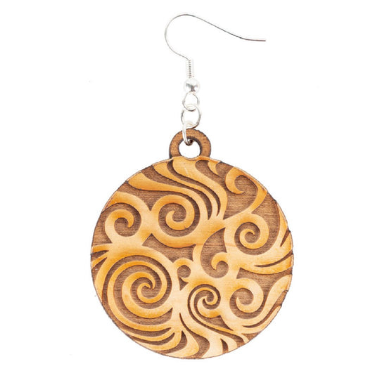 Laser Cut Wood Earrings - Geometric Circle Pattern SALE