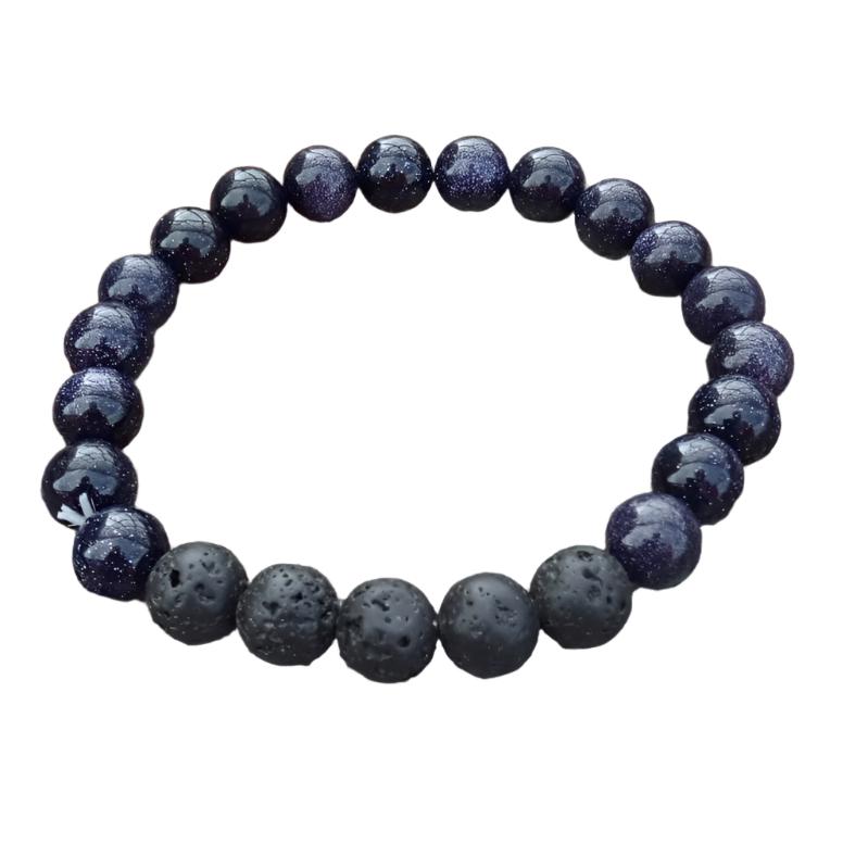 Lava Rock Blue Goldstone Bracelet - 8mm