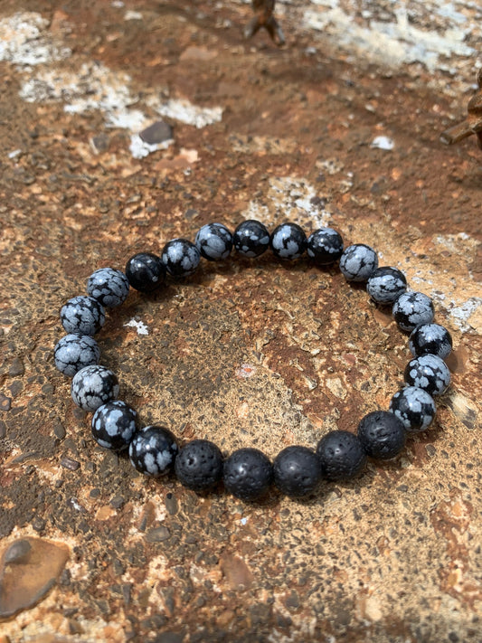 Lava Rock Snowflake Obsidian Bracelet - 8mm