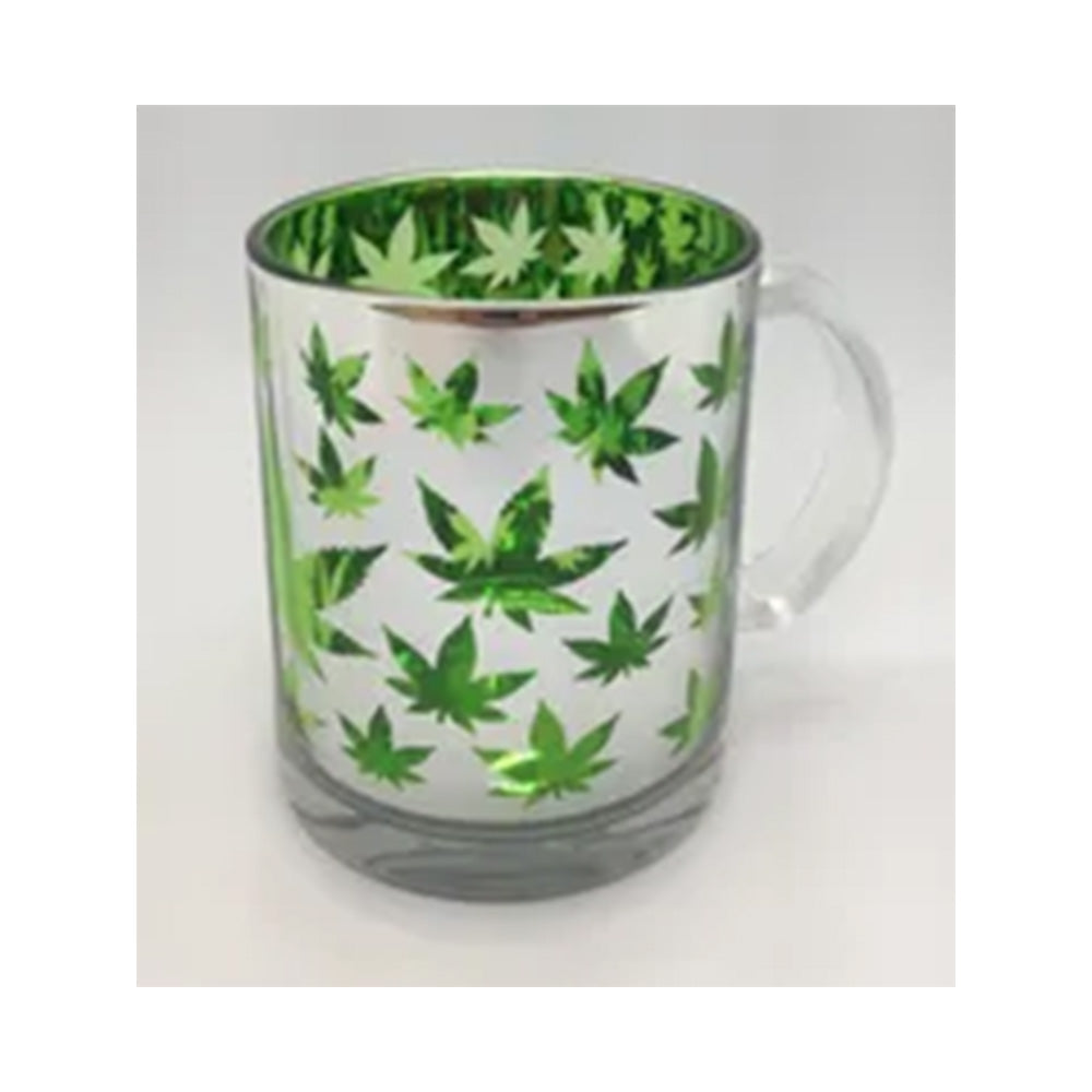 Metallic Silver and Green Leaves Mug