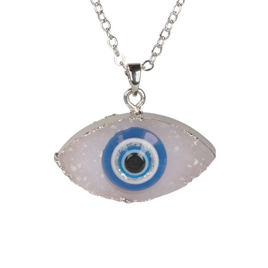 Evil Eye Silver Druzy Necklace SALE