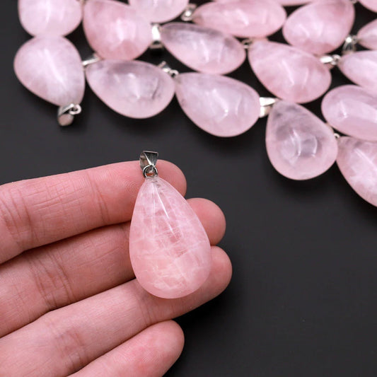 Natural Pink Rose Quartz Teardrop Pendant