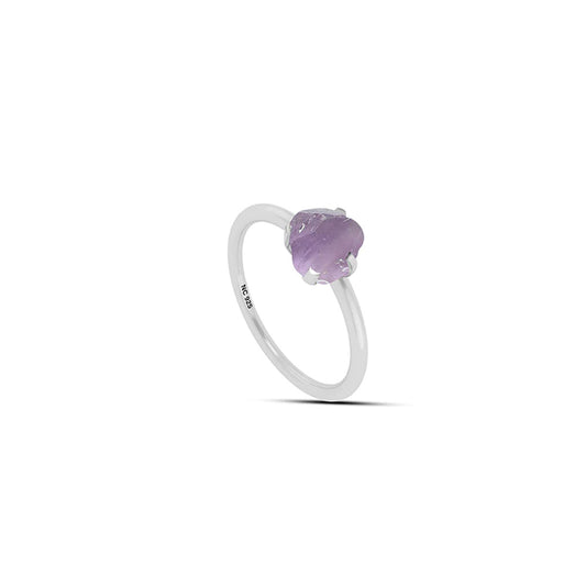 Natural Rough Amethyst Ring - 925 Sterling Silver