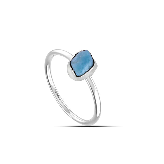 Natural Rough Larimar Ring - 925 Sterling Silver