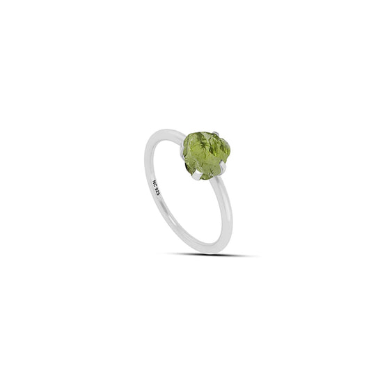 Natural Rough Peridot Ring - 925 Sterling Silver