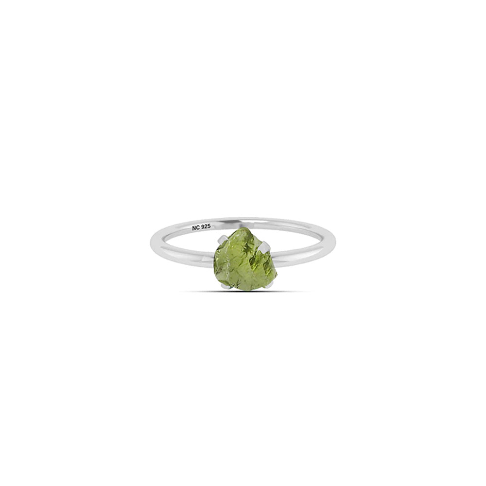 Natural Rough Peridot Ring - 925 Sterling Silver