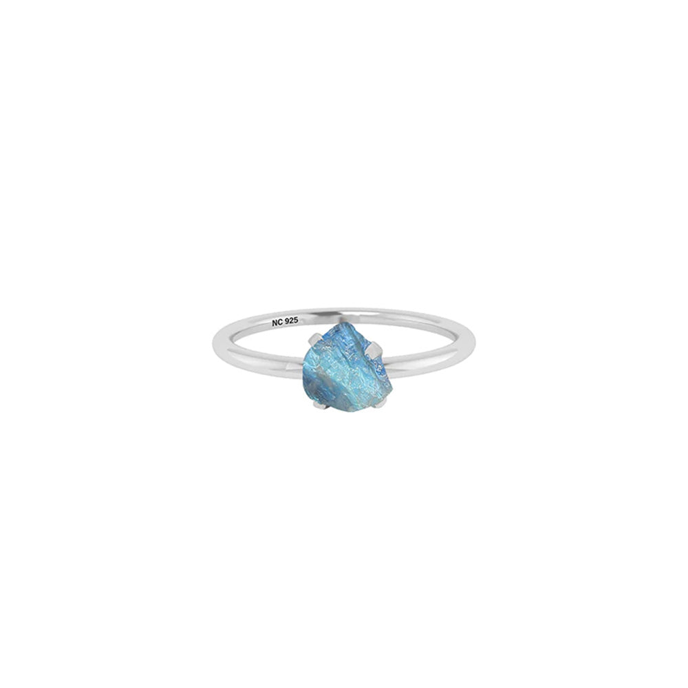 Natural Rough Rainbow Moonstone Ring - 925 Sterling Silver