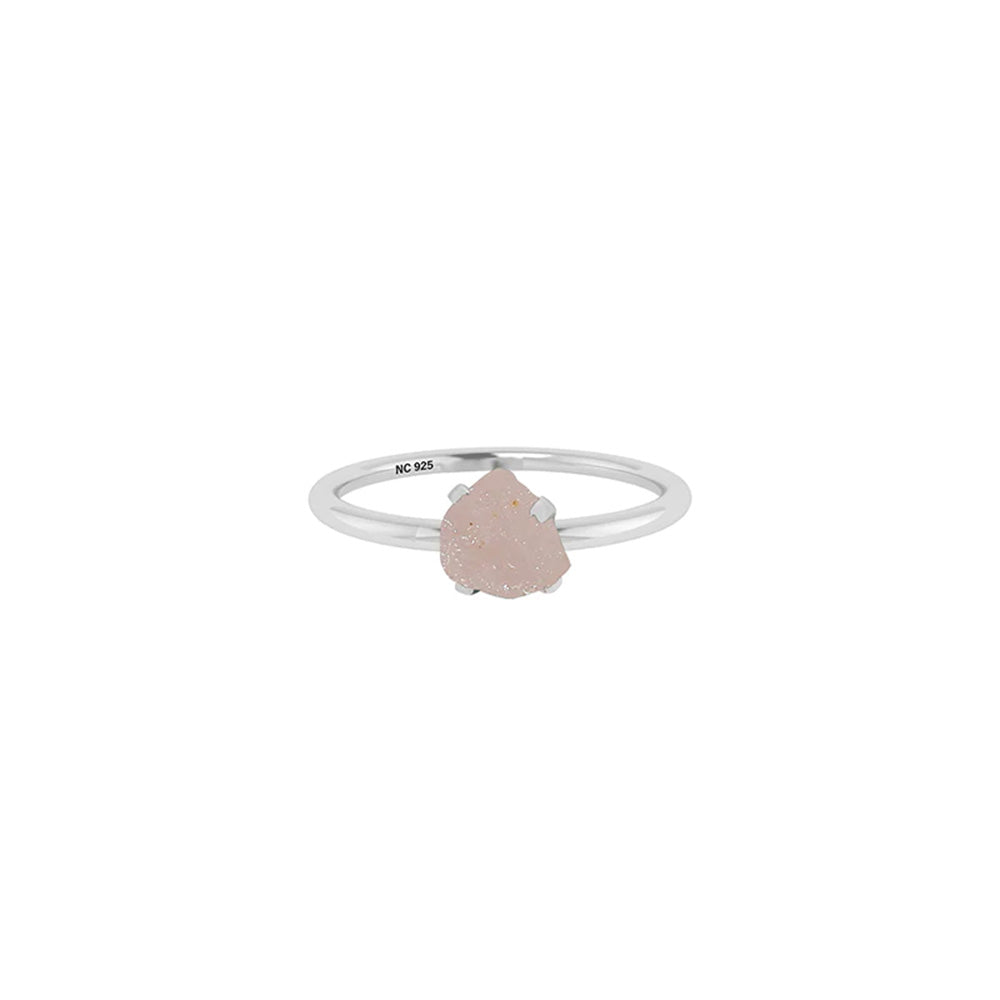 Natural Rough Rose Quartz Ring - 925 Sterling Silver