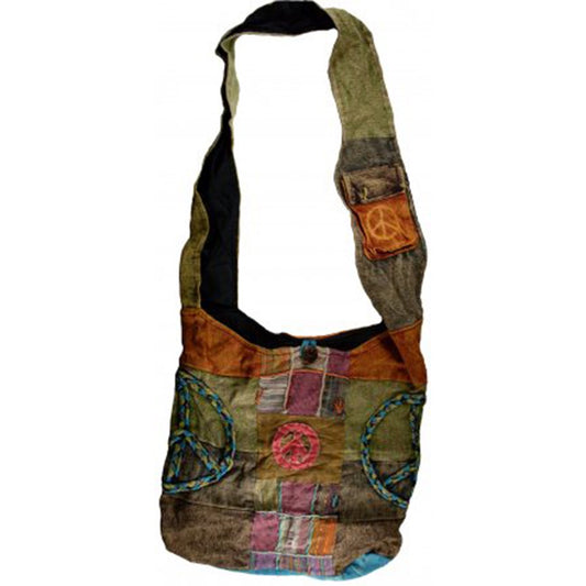 Nepal Patchwork Peace Sign Crossbody Bag