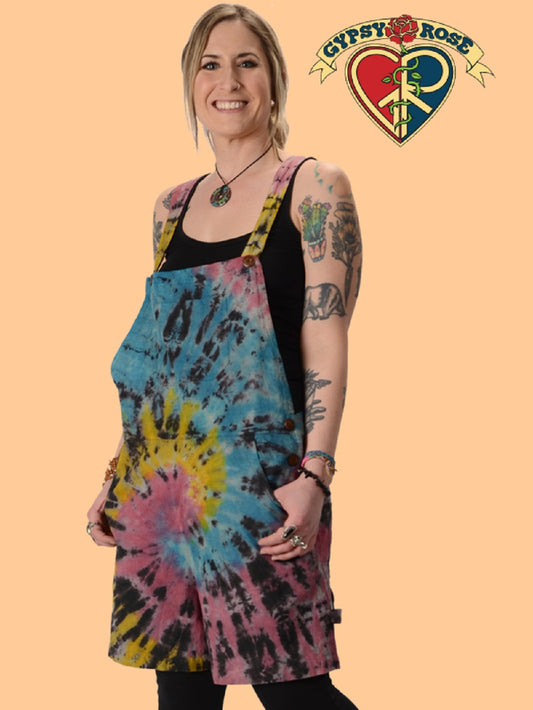 Not Fade Away Tie Dye Cotton Short Overalls