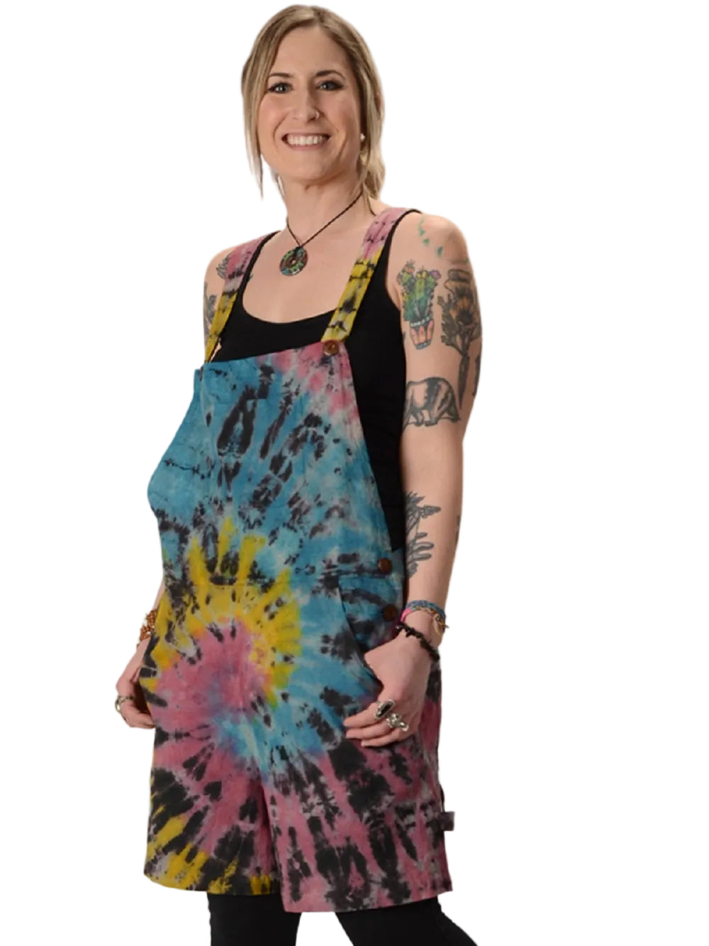 Not Fade Away Tie Dye Cotton Short Overalls