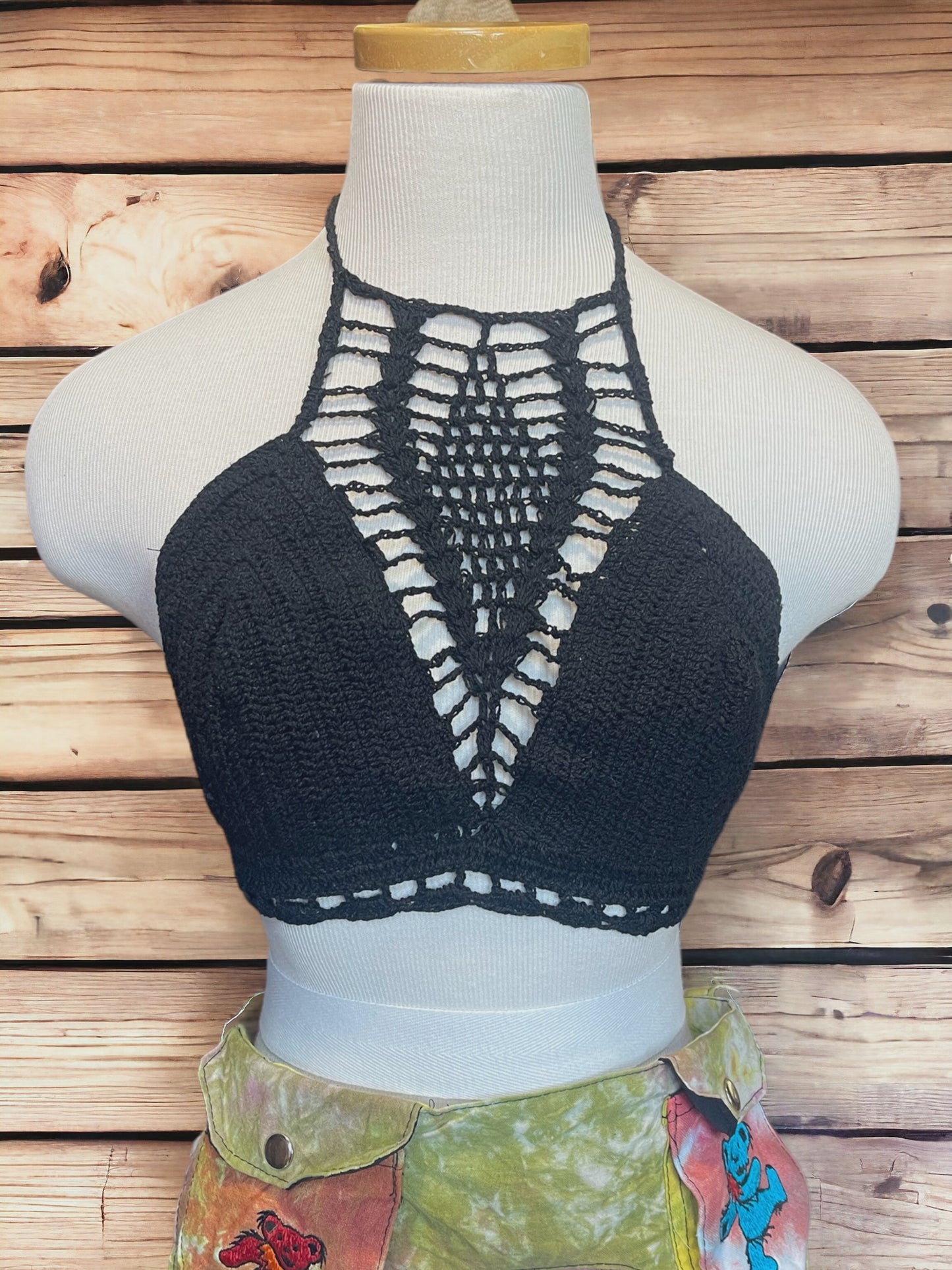 Peacock Cotton Lined Crochet in Black SALE