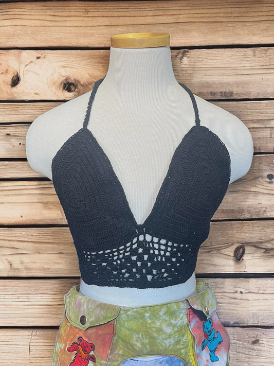 Diamonds Cover Up Cotton Lined Crochet Top with Diamond Design in Black SALE