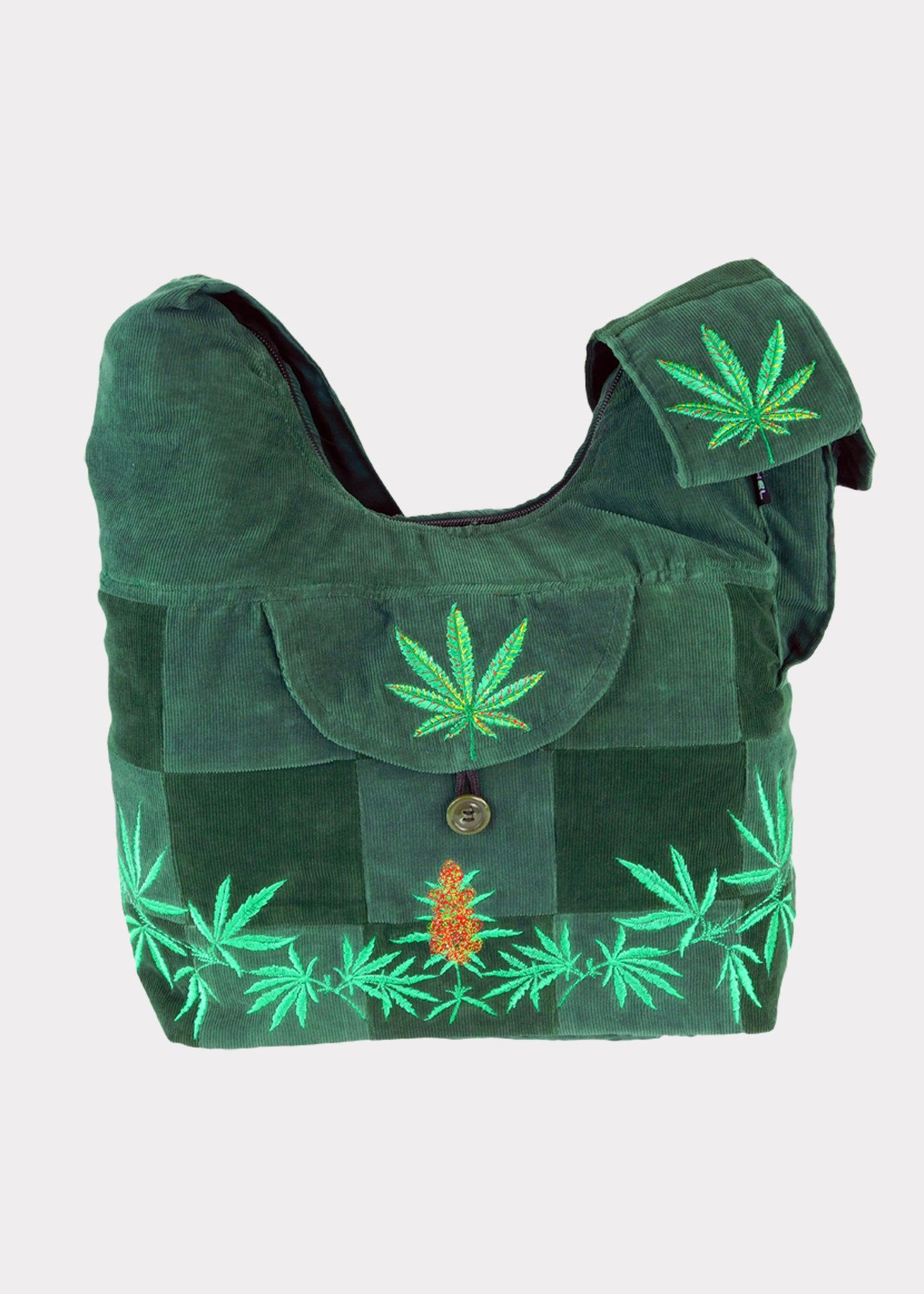 Patchwork Corduroy Saddle Bag with Ganja Leaf Embroidery