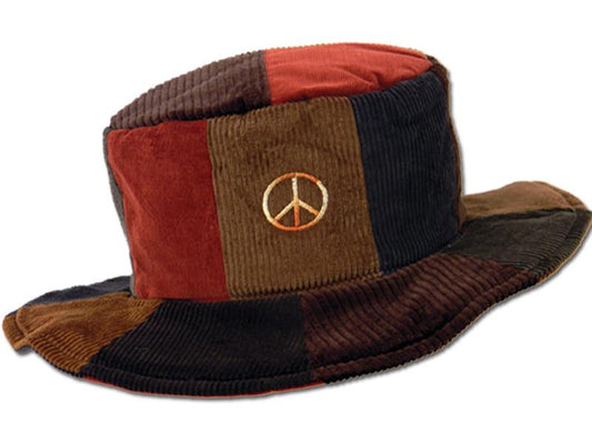 Patchwork Floppy Hat with Peace Sign Embroidery