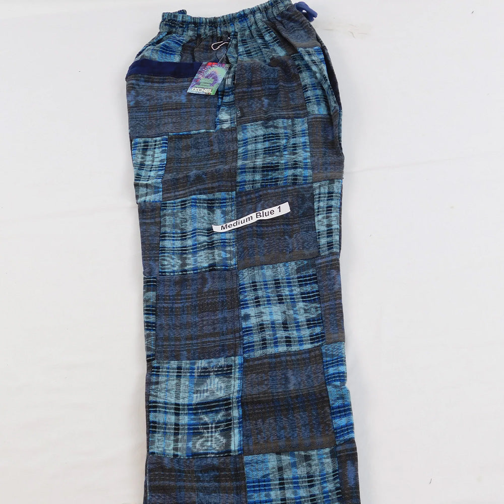 Patchwork Pants in Hand Woven Cotton - Blue